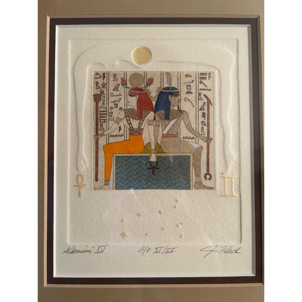 Jan Fleck Gemini IV‎ Signed Intaglio Etching Egyptian Mythology A/P XI/XV Framed